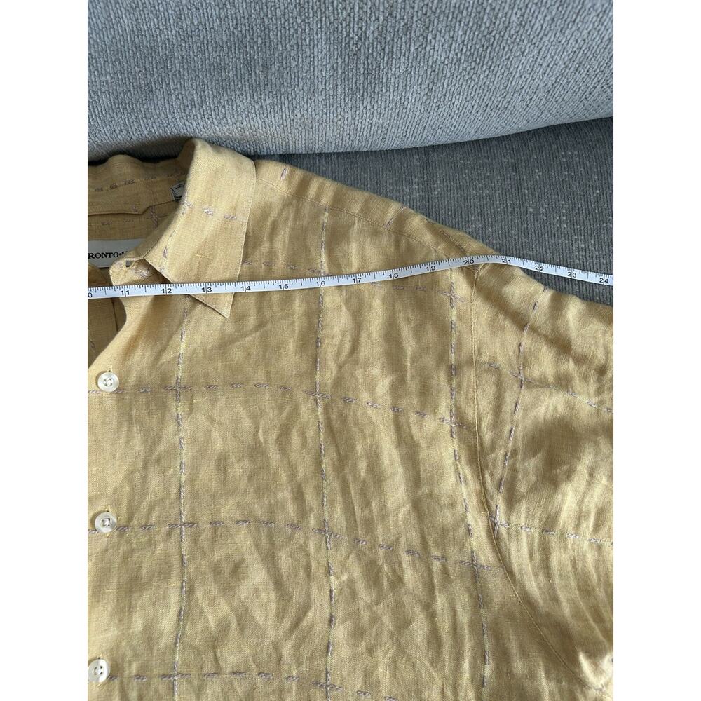 Pronto Uomo Yellow Linen Summer Tropical Hawaiian Shirt Xl Beach Vacation - Picture 8 of 9